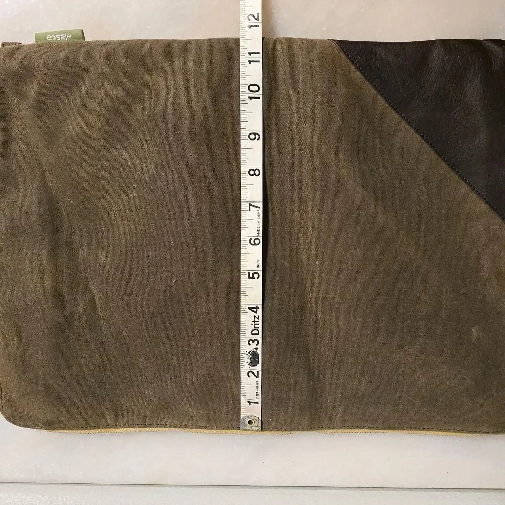 Hlaska Laptop Cover Case Khaki Waxed Canvas and Genuine brown leather
